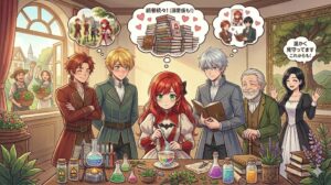 主人公カーナの奮闘を温かく見守る気持ちや、続巻への期待感を表現したイラスト。