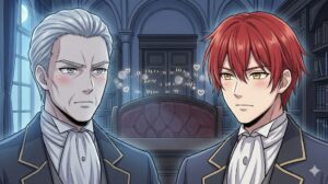 • マンガ『やり直し転生令嬢はざまぁしたいのに溺愛される』に登場するベイフォード家の男性陣。冷徹な外面の父（ブレット、image_2.png）と兄（ペイル、image_1.pngの概念）、彼らの「心の声」能力によって暴かれる、妹クラウディアへの重すぎる溺愛（妹をカウントする概念、image_0.pngの好意、image_4.pngの概念）と、その外面とのギャップをコミカルかつ繊細に描いたイメージイラスト。