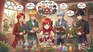 漫画「悪役令嬢って何をすればいいんだっけ?」の見どころ。主人公カーナが悪役を演じようと奮闘するも、周囲に好かれ溺愛されていく矛盾の面白さを表現したイラスト。