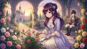 ゲーム内の悪役令嬢、アナスタシア。13歳。フィリップ殿下の婚約者で、花を育てるのが趣味の純真な少女。16:9。