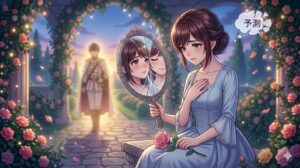 推しをリアルに愛することと、推しの幸せを願う献身の間で揺れる、リリベルの葛藤のシーン。16:9。
